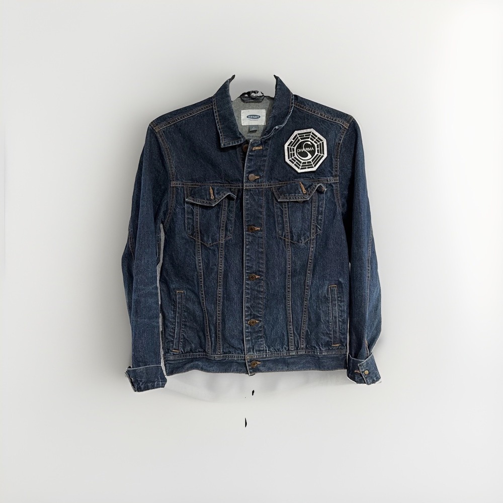 Old Navy Women's Medium Denim Jean Jacket DHARMA Snake Patch Blue EUC W169